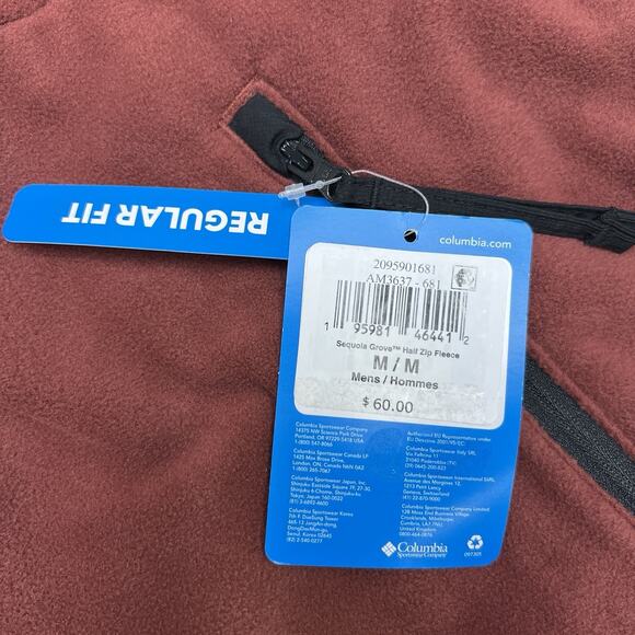 Columbia 1/2 Zip Fleece Jacket Size Medium Mens Maroon Sequoia Grove $60 - Picture 13 of 13